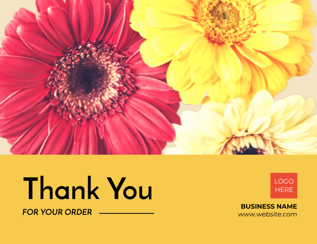 Thank You Message with Gerberas on Yellow Thank You Card 5.5x4in Horizontal – шаблон для дизайна