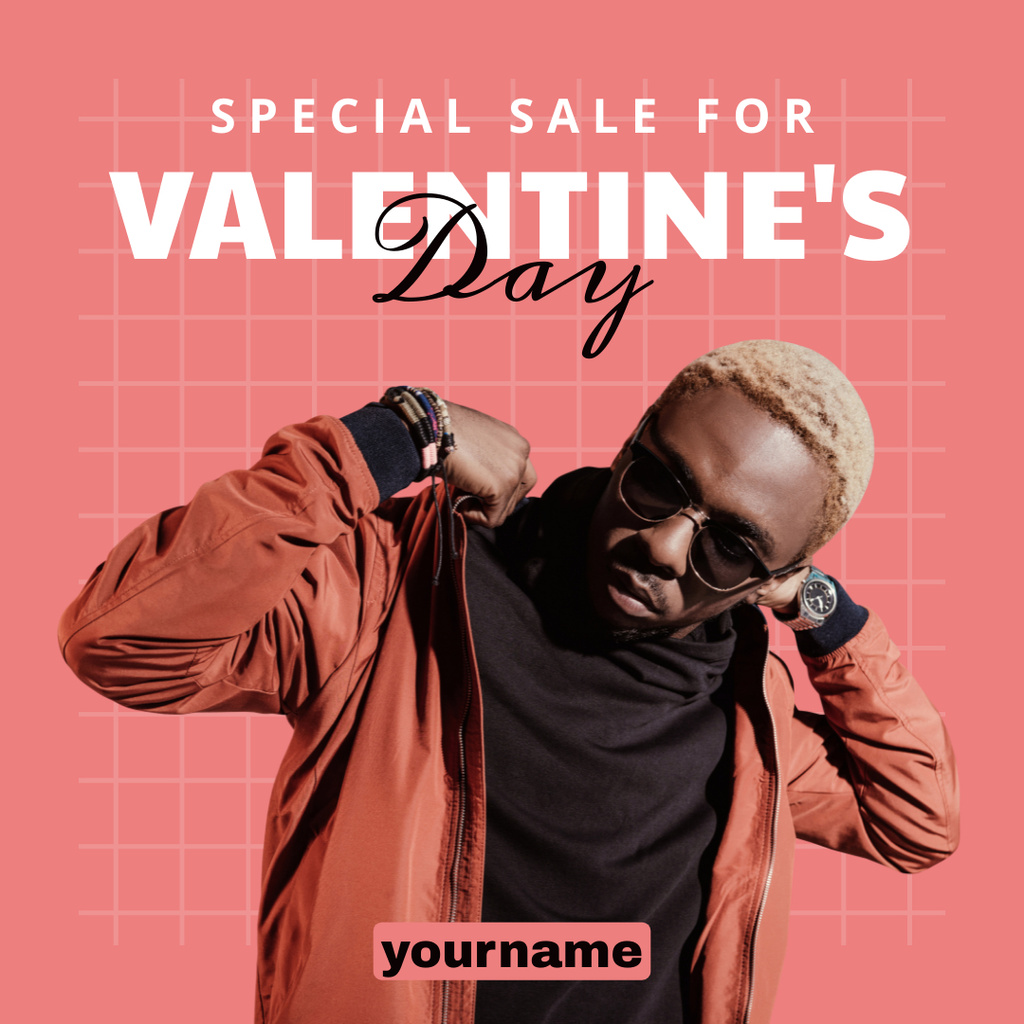 Plantilla de diseño de Special Valentine's Day Sale with Young African American Instagram AD 