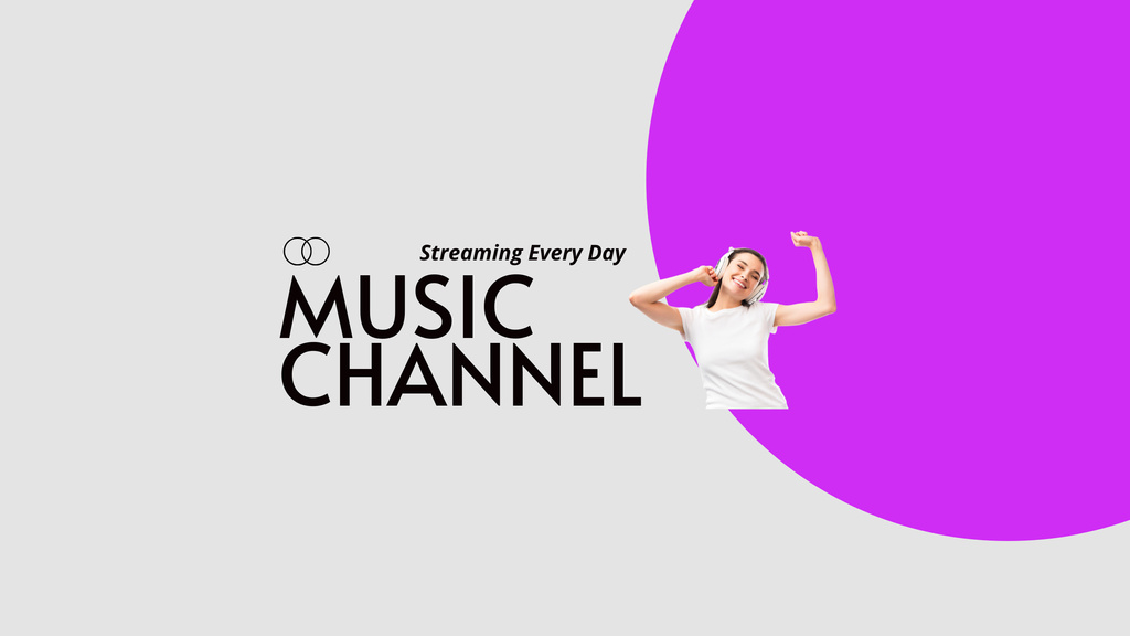 Music Channel Proposal with Young Woman with Headphones Youtube Design Template