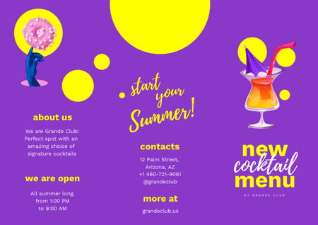 New Cocktail Menu Ad with Glass and Donut Brochure Design Template
