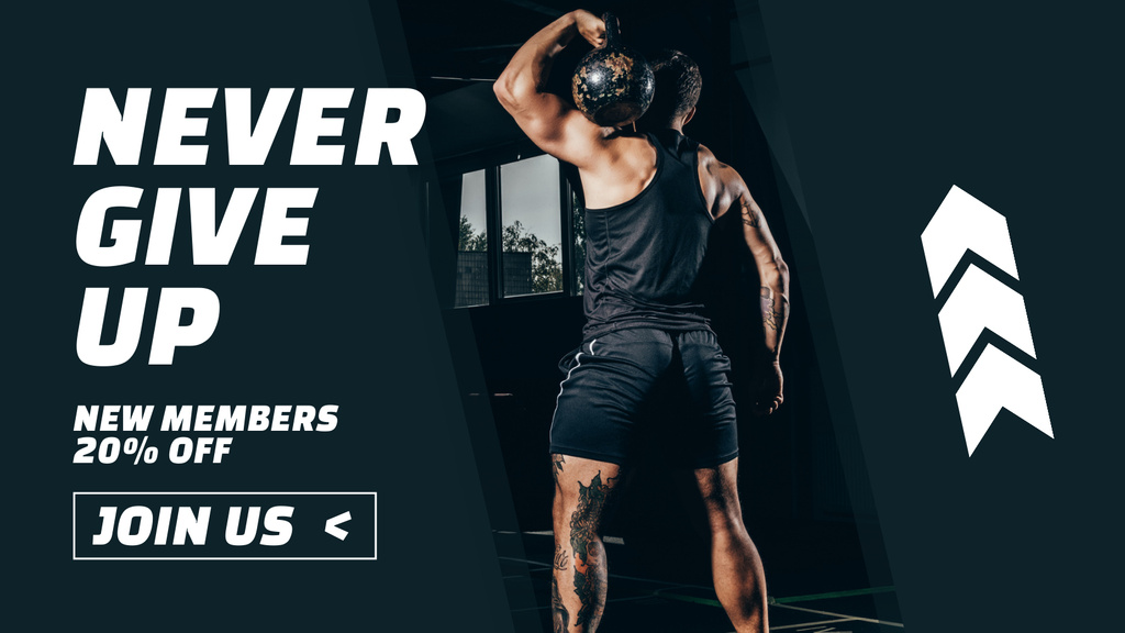 Gym Offer with Strong Man Title 1680x945px Design Template