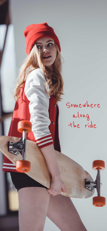 Stylish Young Girl with skateboard Snapchat Moment Filter Šablona návrhu