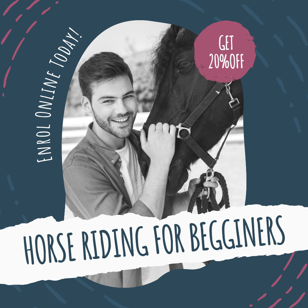 Plantilla de diseño de Beginner Level Horse Riding Training At Lower Costs Instagram AD 