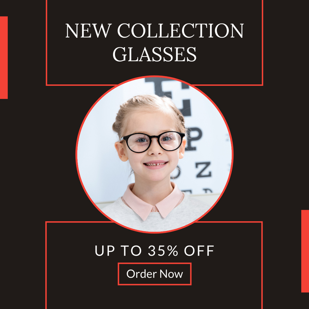 Designvorlage Collection of Glasses for Children Black für Instagram