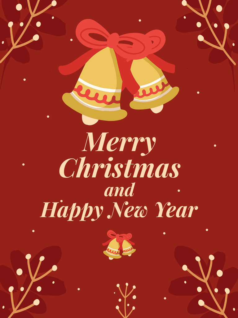 Christmas and New Year Greetings with Bells Poster US Design Template