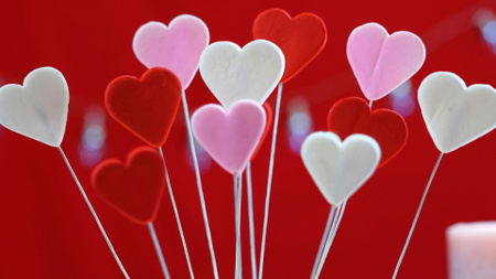 Template di design San Valentino con cuori carini su bastoncini Zoom Background