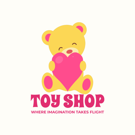 Cute Teddy Bear Hugs Pink Heart Animated Logo Design Template