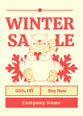 Winter Sale Announcement with Cute Bear Flayer Design Template