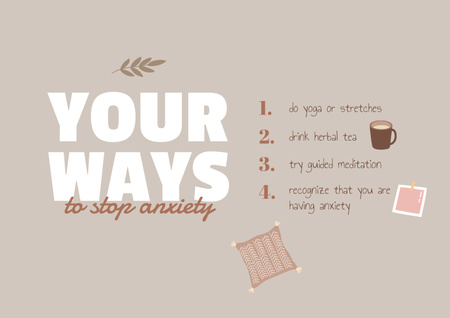 Platilla de diseño Ways to Stop Anxiety in Beige Poster A2 Horizontal