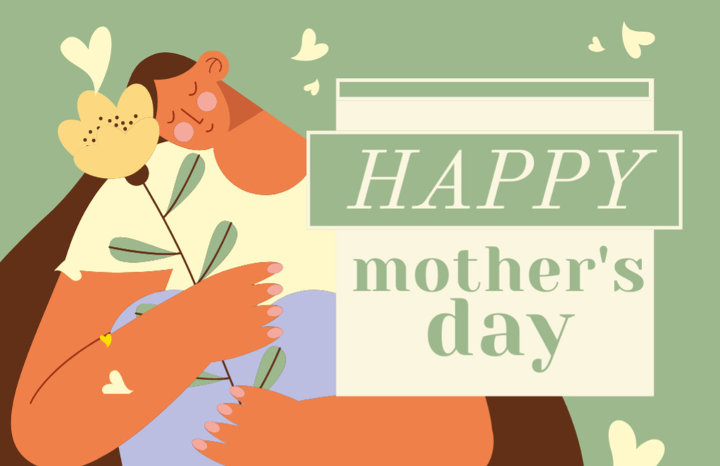 Modèle de visuel Mother's Day Greeting with Girl Holding Flower - Thank You Card 5.5x8.5in