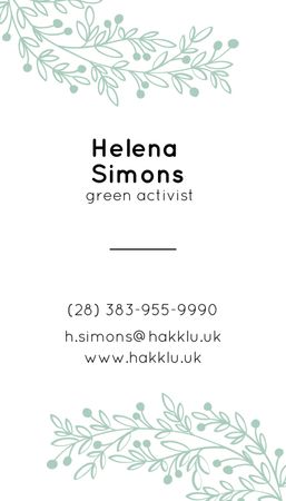 Environmental Activist Contact Details Business Card US Vertical Design Template