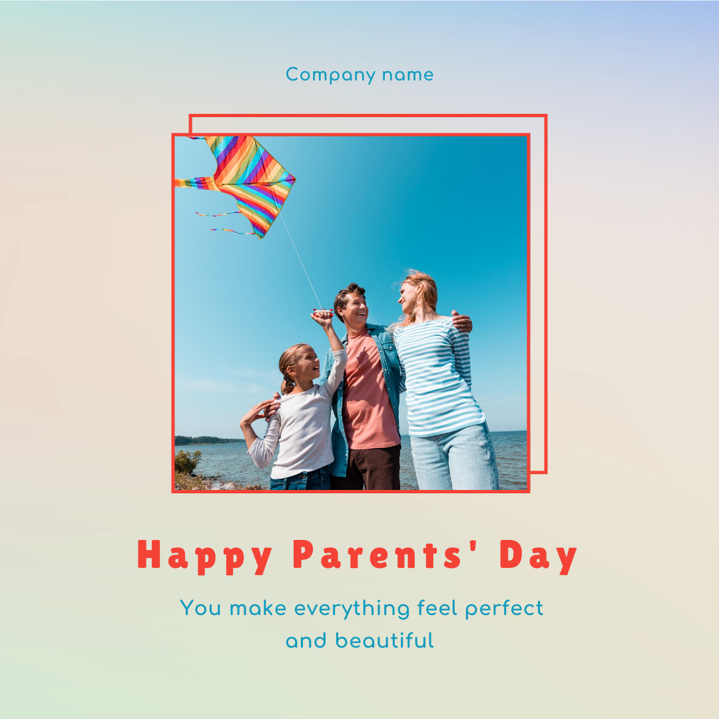 Designvorlage Happy Parents' Day Greeting with Family on a Coast für Instagram