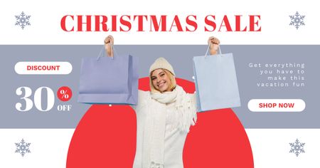 Happy Woman on Shopping at Christmas Sale Facebook AD Design Template