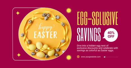 Easter Sale Ad with Yellow Eggs on Plate Facebook AD Design Template