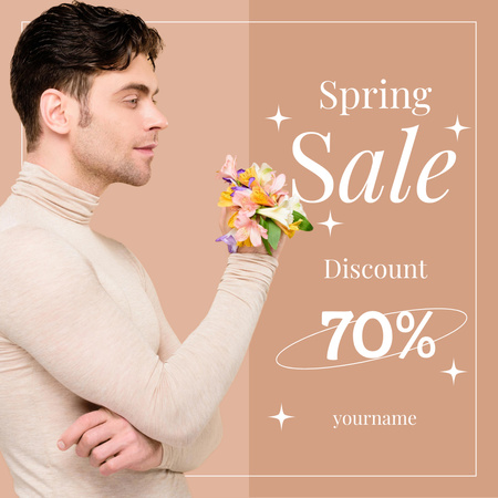 Spring Sale Men's Collection with Flowers Instagram AD Design Template