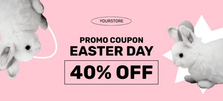Easter Day Promotion with White Decorative Rabbits Coupon 3.75x8.25in Design Template