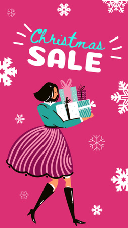 Christmas Holiday Sale Announcement with Cute Woman Instagram Story Modelo de Design