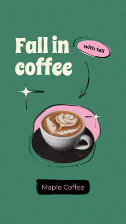 Template di design ispirazione autunnale con tazza di caffè Instagram Story