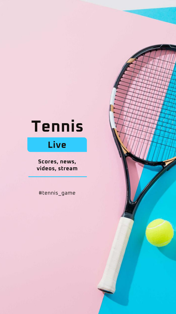 Designvorlage Tennis News Ad with Racket on court für Instagram Story