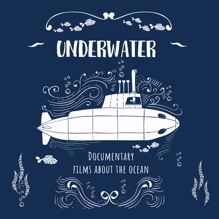 Underwater documentary film with Submarine Instagram AD Design Template