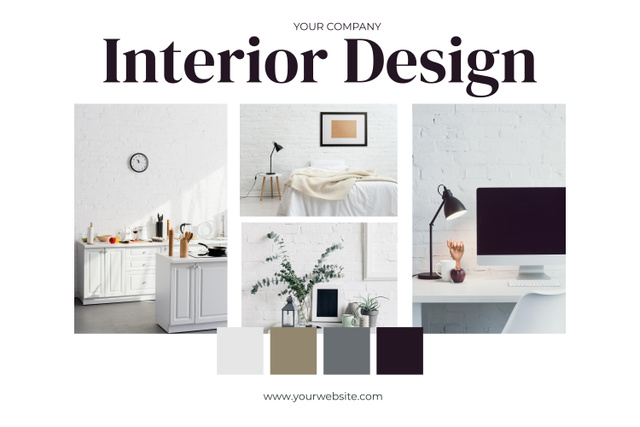 Grey and Beige Scandi Home Interior Design Mood Board Πρότυπο σχεδίασης