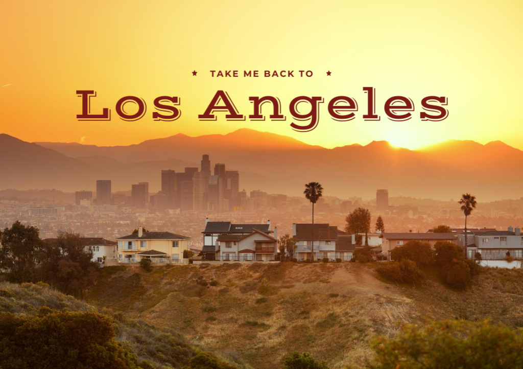 Los Angeles City View At Sunset Postcard A5 – шаблон для дизайна