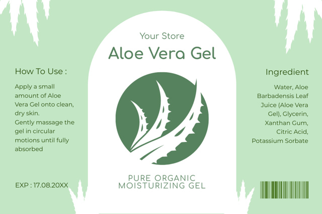 Organic Aloe Vera Gel With Moisturizing Effect Label – шаблон для дизайна