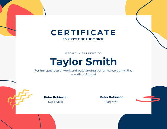 Colorful Certificate of Employee of the Month Certificate Design Template