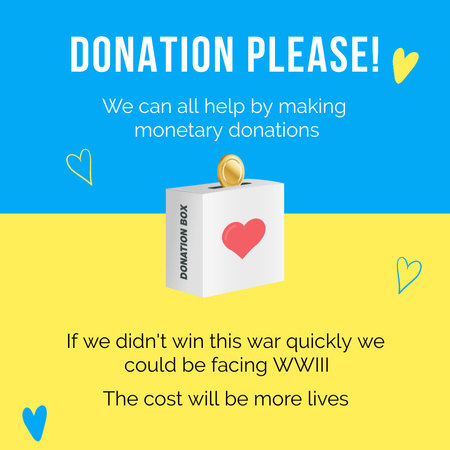 Donate To Help Ukraine with Donation Box Instagram Design Template