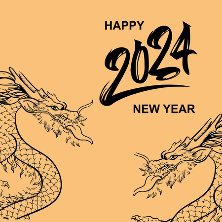 Chinese New Year Holiday Greeting with Dragons Animated Post Design Template