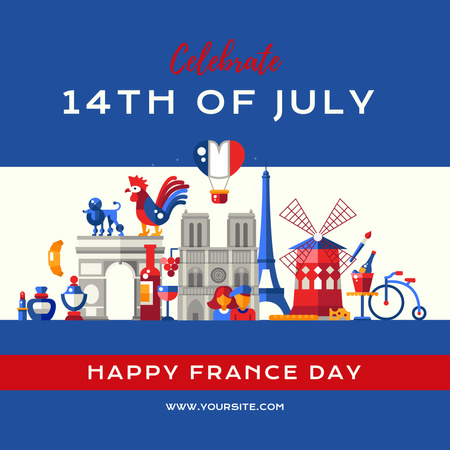 Happy France Day Greeting Post Instagram Design Template