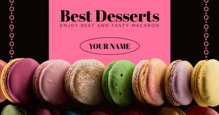 Sweet Macaron Desserts Offer In Black Facebook AD Design Template