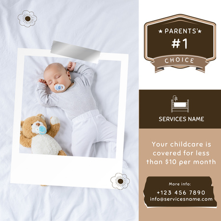 Designvorlage kleines baby schläft mit teddybär für Instagram