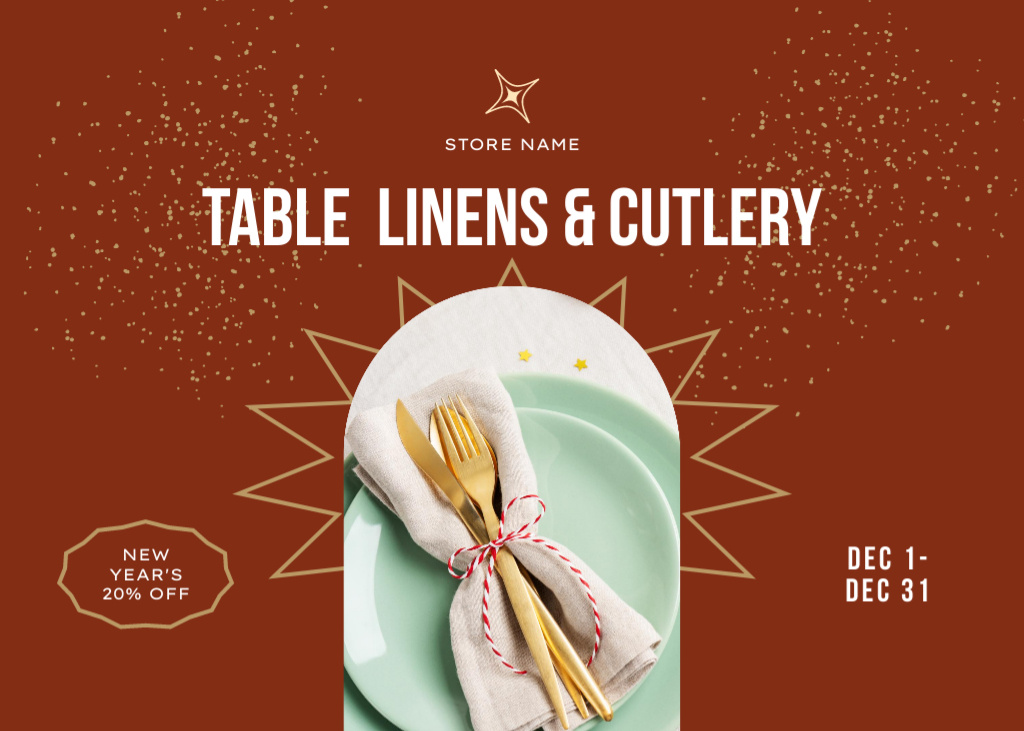 New Year Offer of Festive Cutlery Sale Flyer 5x7in Horizontal – шаблон для дизайна