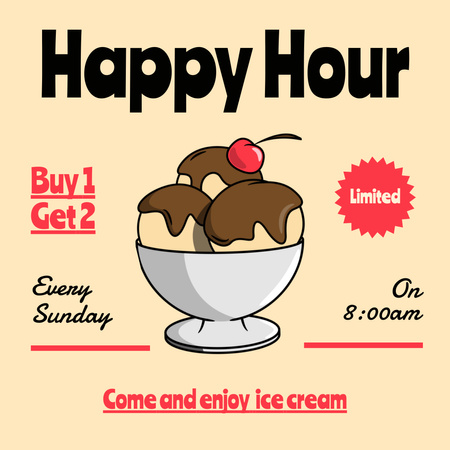Happy Hour Announcement for Ice Cream Instagram Design Template