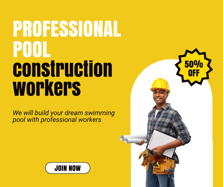 Professional Pool Installation Workers Facebook Design Template
