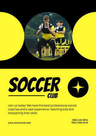 Soccer Club Invitation on Yellow Poster Design Template