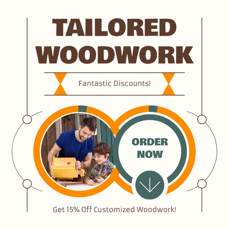 ワークショップに小さな子供がいるオーダーメイドの木工品の広告 Instagramデザインテンプレート