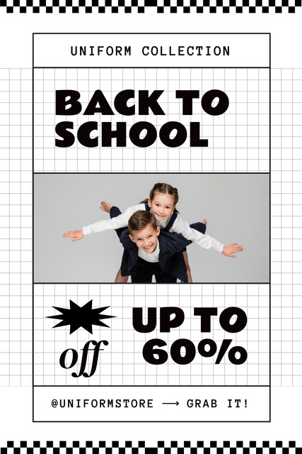 Designvorlage Discount on School Supplies with Cheerful Schoolchildren für Pinterest