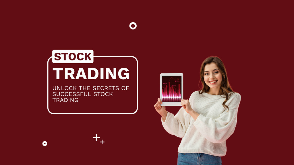 Stock Trading Course Ad on Maroon Layout Title 1680x945px Modelo de Design