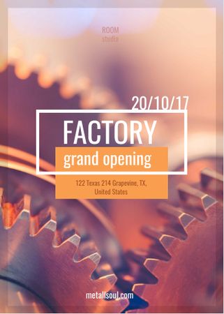 Factory Opening Announcement Mechanism Cogwheels Flayer Design Template