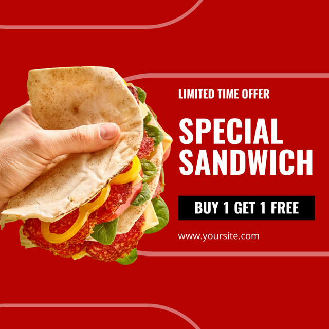 Designvorlage Delicious Sadwich Offer on Red für Instagram