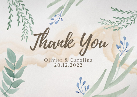 Thankful Phrase with Plant Leaves Card Design Template