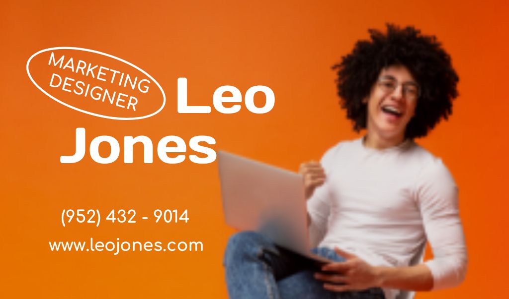 Marketing Designer Services with Young African American Business card Πρότυπο σχεδίασης