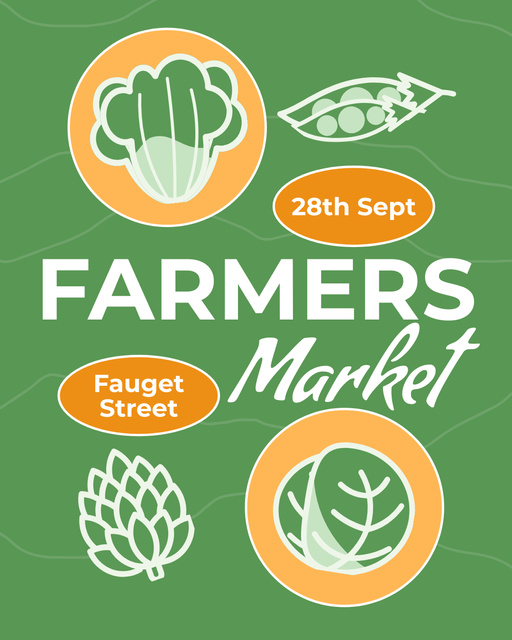 Farmer's Market Announcement with Vegetable Sketches Instagram Post Vertical tervezősablon
