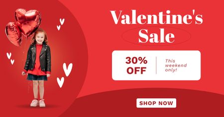 Valentine's Day Discount with Red Haired Girl on Red Facebook AD Design Template