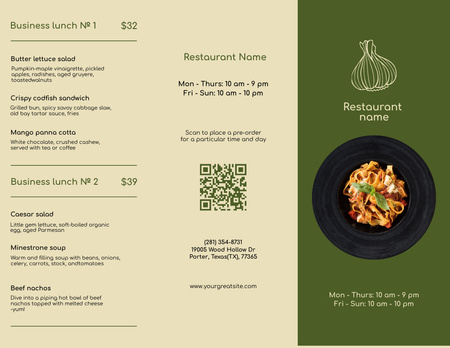 Modèle de visuel Divers menus de plats pour le restaurant en vert - Menu 11x8.5in Tri-Fold