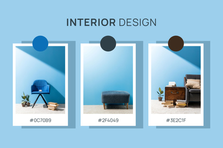 Plantilla de diseño de Selección de colores de muebles para diseño en azul Mood Board 