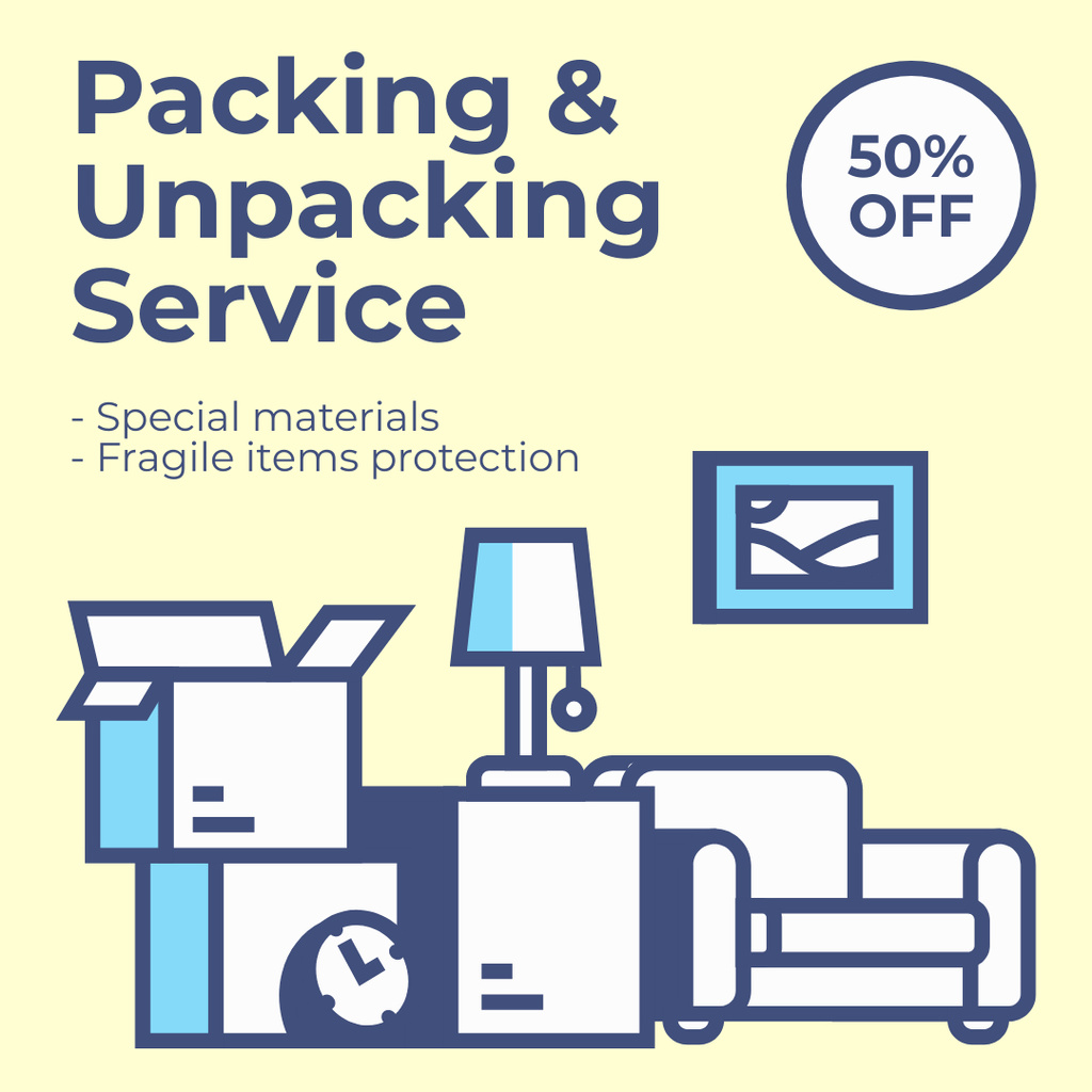 Modèle de visuel Packing and Unpacking Services for Moving Stuff - Instagram AD