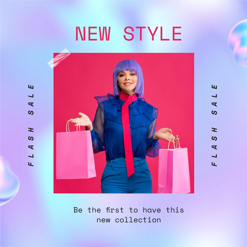 Plantilla de diseño de Flash Sale Announcement with Woman Holding Shopping Bags Instagram 